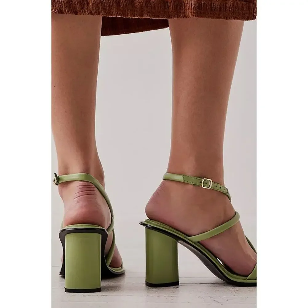free people perth strappy slingback heels secret sage green women 6.5 US / 37 EU